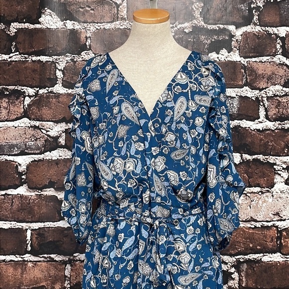 Boutique Romper Ruffled Sleeves Paisley Blue Size 1X - Picture 5 of 16